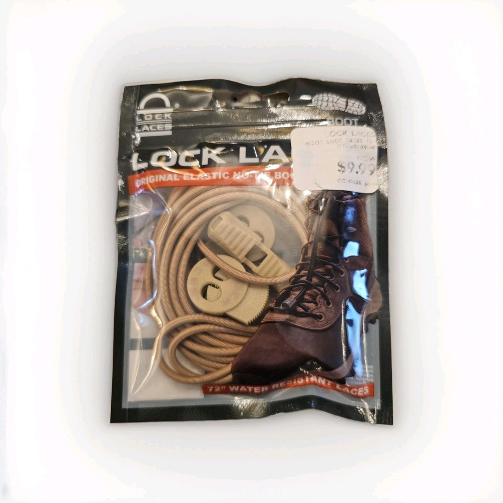 Lock Laces Brn72 Safety Boot Laces, Tan, 72" L, Waterproof, Pair NIP